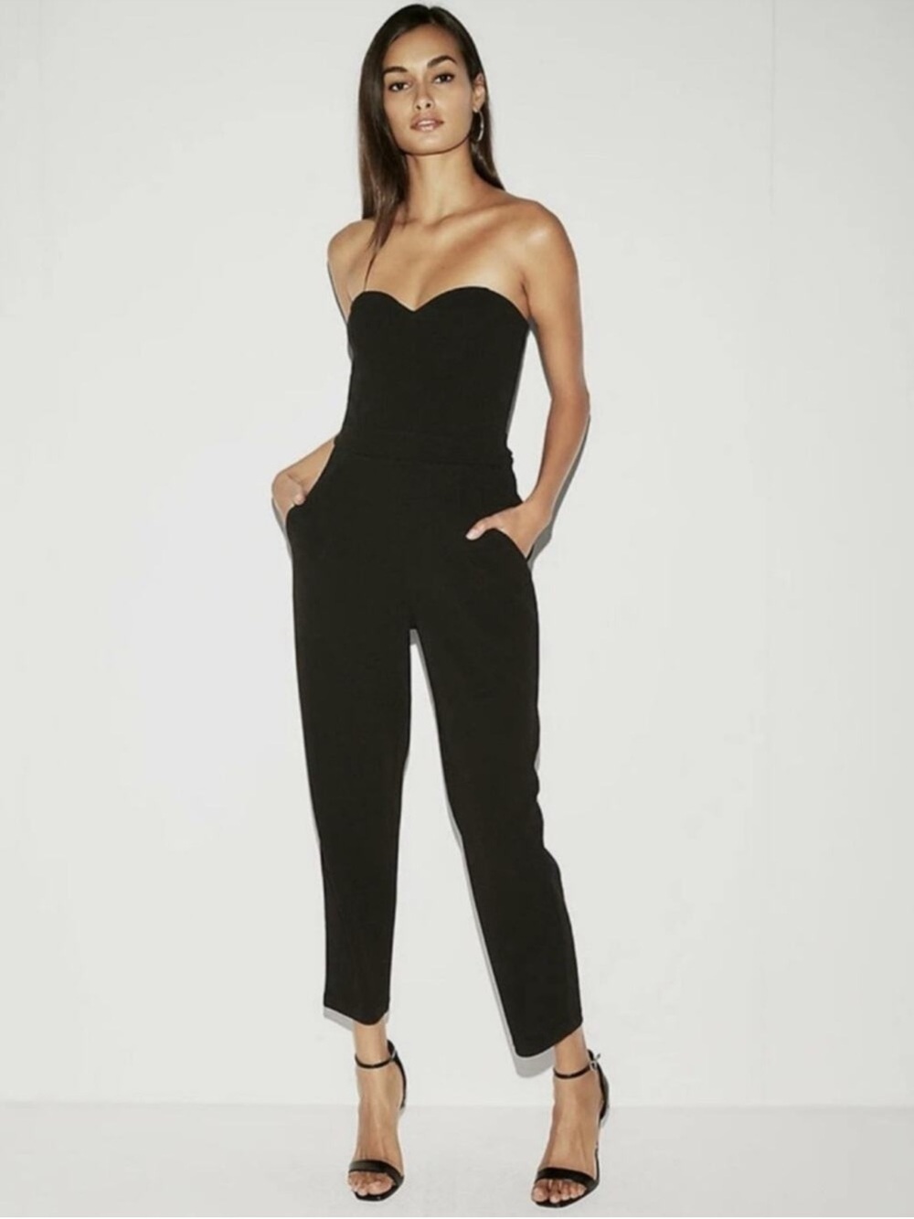 Express Black Strapless Sweatheart Neckline Jumpsuit NWT 14